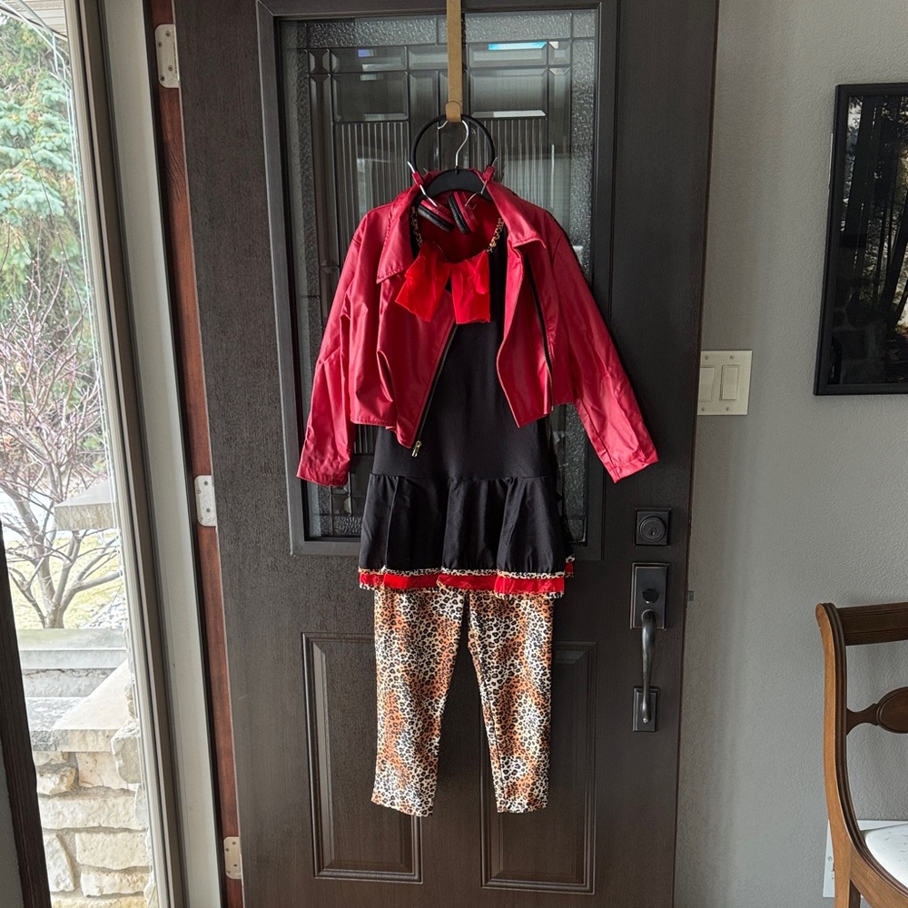 Dance Costume - Red Cropped Jacket with Black Top and Leopard Print Pants